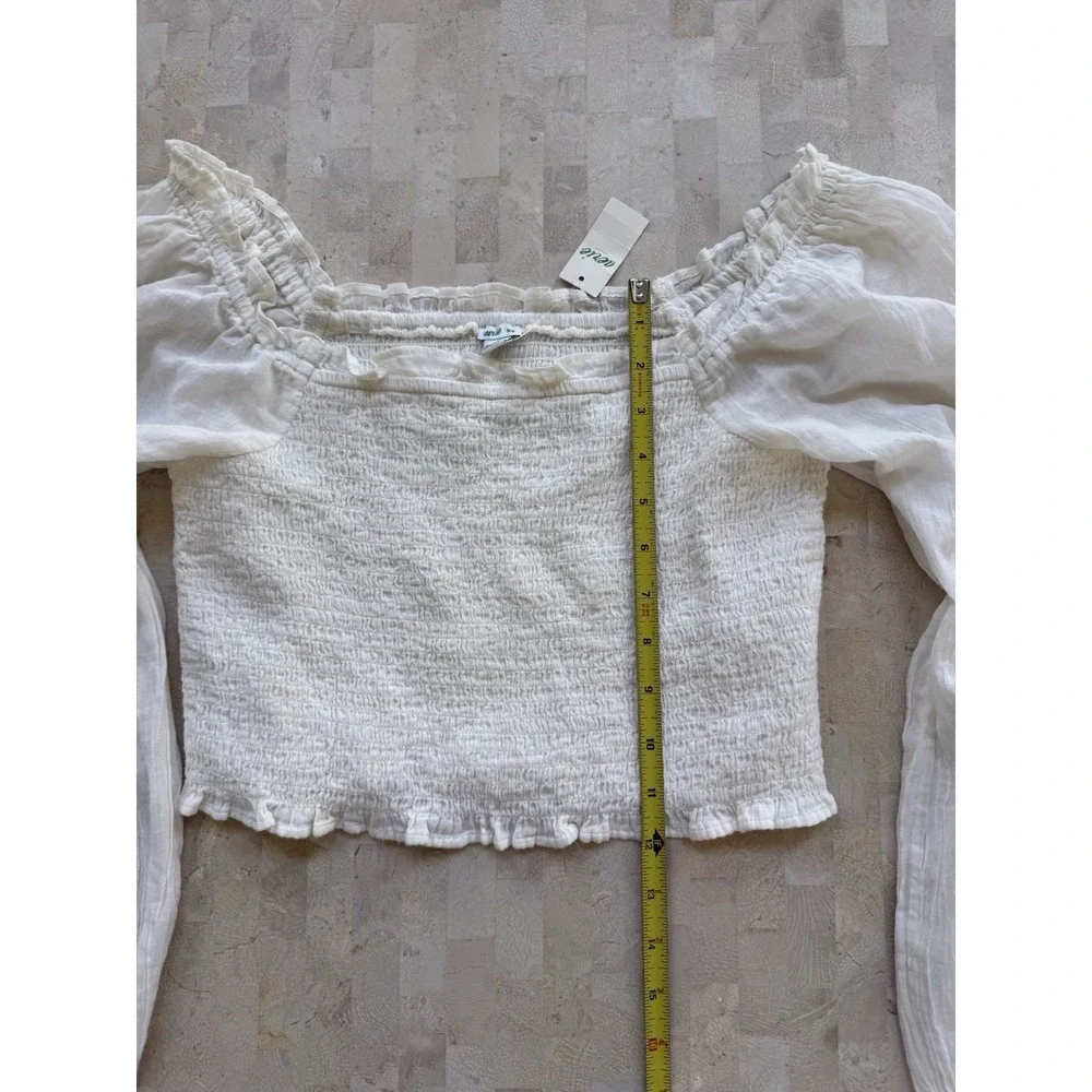 Aerie Smocked Long Sleeve Ivory Square Neck Peasant Boho Cottage Top Size M NWT - Picture 5 of 7